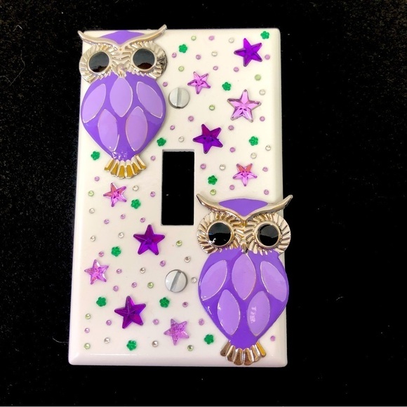 💕2/$25💕Purple Owls & Stars Light Switch Plate Cover Handcrafted - Picture 1 of 1